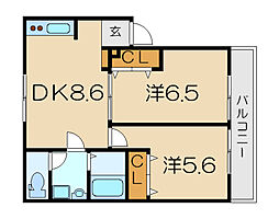 グランバニア聖徳II 1階2DKの間取り