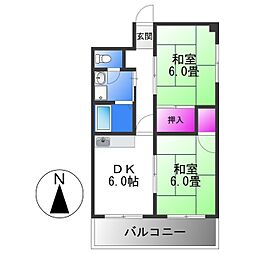 第二長吉コーポ 2DKの間取図画像