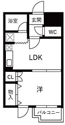 パレロワイアル 1階1DKの間取り