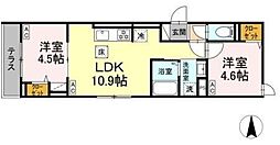セレスティア栗原 1階2LDKの間取り