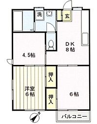 大木ハイツB 3DKの間取図画像