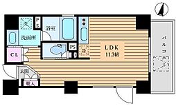 パークヒルズ赤坂 7階ワンルームの間取り