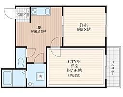 ラシクラス日暮里 2階2DKの間取り