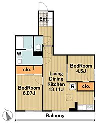 カーサ門源 2LDKの間取図画像