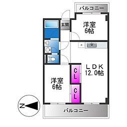 辰野マンション 2LDKの間取図画像