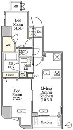 クラリティア浅草橋 11階2LDKの間取り