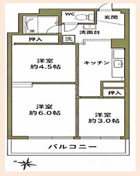海老川ハイホーム 3Kの間取図画像