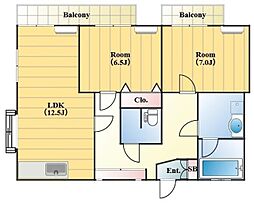 アレイ・プレジオ 2階2LDKの間取り
