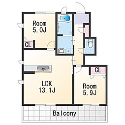 フローラル・アイII 1階2LDKの間取り