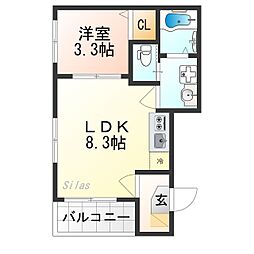 ハーモニーテラス花園寺ノ内町 3階1LDKの間取り