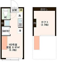 Ｈｅｒｍｉｔａｇｅ東向島 1階ワンルームの間取り