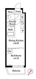 ハーモニーレジデンス新宿余丁町ザ・ガーデン 1DKの間取図画像