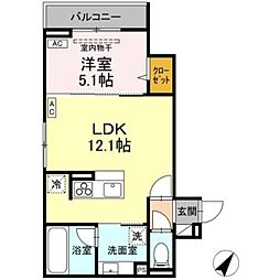 Asset-Court中町 2階1LDKの間取り