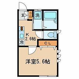 エスポア 2階1Kの間取り