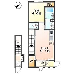 オアシス久米 2階1LDKの間取り