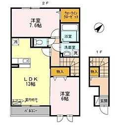 エクセレント三輪野山 I 2階2LDKの間取り