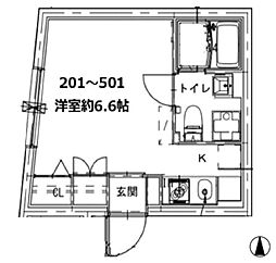 カサブランカ上野入谷 3階ワンルームの間取り