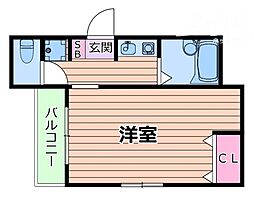 アーバンリームII 2階1Kの間取り