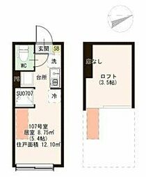 ハーモニーテラス上中里 1階ワンルームの間取り