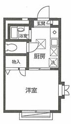 ヴィラ東新宿A棟 2階1Kの間取り