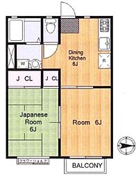 ハビテーションクレイン 2DKの間取図画像
