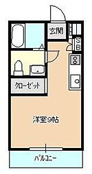 アリエスコート ワンルームの間取図画像