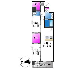 Draw上本町 1SLDKの間取図画像