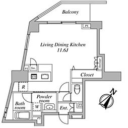セントラルクリブ六本木2 ワンルームの間取図画像