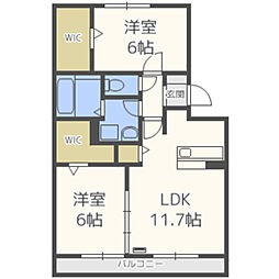 ベルホープ 2LDKの間取図画像