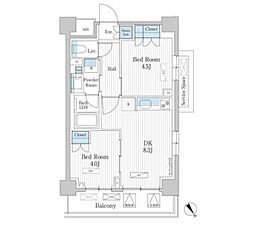 パークアクシス門前仲町テラス 3階2DKの間取り