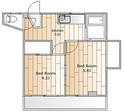 大久保ビル 4階2Kの間取り