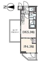 ハーモニーレジデンス東新宿 3階1DKの間取り