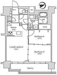エミリブ鷺ノ宮 4階2LDKの間取り