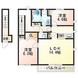 ジュヴェール深井　B 2階2LDKの間取り