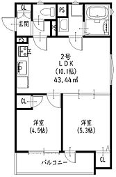 JR片町線(学研都市線) 野崎駅 徒歩8分の賃貸アパート 3階2LDKの間取り