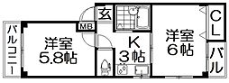 明成ハイツ3 2Kの間取図画像