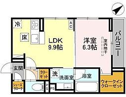 越谷市中町アパート 1LDKの間取図画像