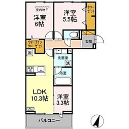 リシェスみのり台 A棟 2階3LDKの間取り
