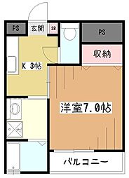 マイルドハイツ 1階1Kの間取り