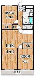 リアライズ市川原木 2LDKの間取図画像