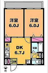 月村マンションNo.22 2DKの間取図画像