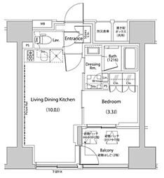 ザ・パークハビオ人形町レジデンス 6階1LDKの間取り