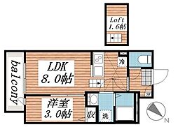 カーサリッツ八千代台 3階1LDKの間取り