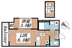 カーサリッツ八千代台 3階1LDKの間取り