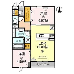 セジュール向陽 1階2LDKの間取り
