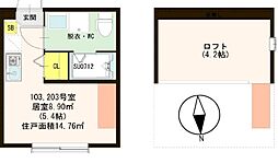 リンク北小岩 1階ワンルームの間取り