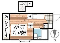 オーディーン六実 2階ワンルームの間取り