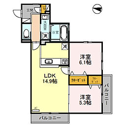 北大阪急行電鉄 桃山台駅 バス8分 緑地公園グリーンハイツ前下車 徒歩4分の賃貸アパート 3階2LDKの間取り