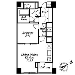 都営浅草線 高輪台駅 徒歩7分の賃貸マンション 1階1LDKの間取り