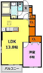 JR水戸線 川島駅 徒歩18分の賃貸アパート 1階1LDKの間取り